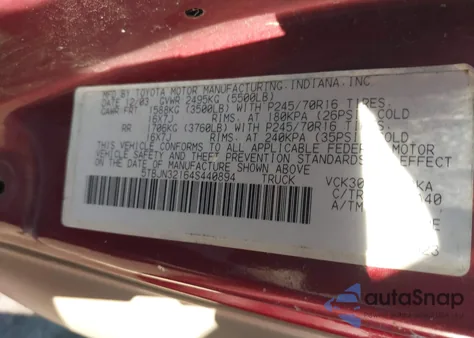 2004 Toyota Tundra from USA, damaged, VIN 5TBJN32164S440894